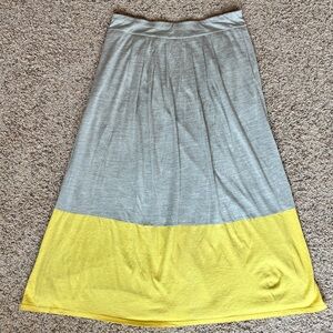 EILEEN FISHER Skirt Silk Cotton Soft Pleated Maxi Lined Gray Yellow Skirt S EUC